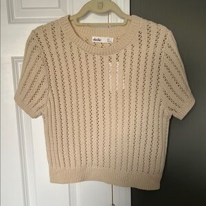 Elodie Taupe Open Knit Short Sleeve Sweater Top NWT Size M